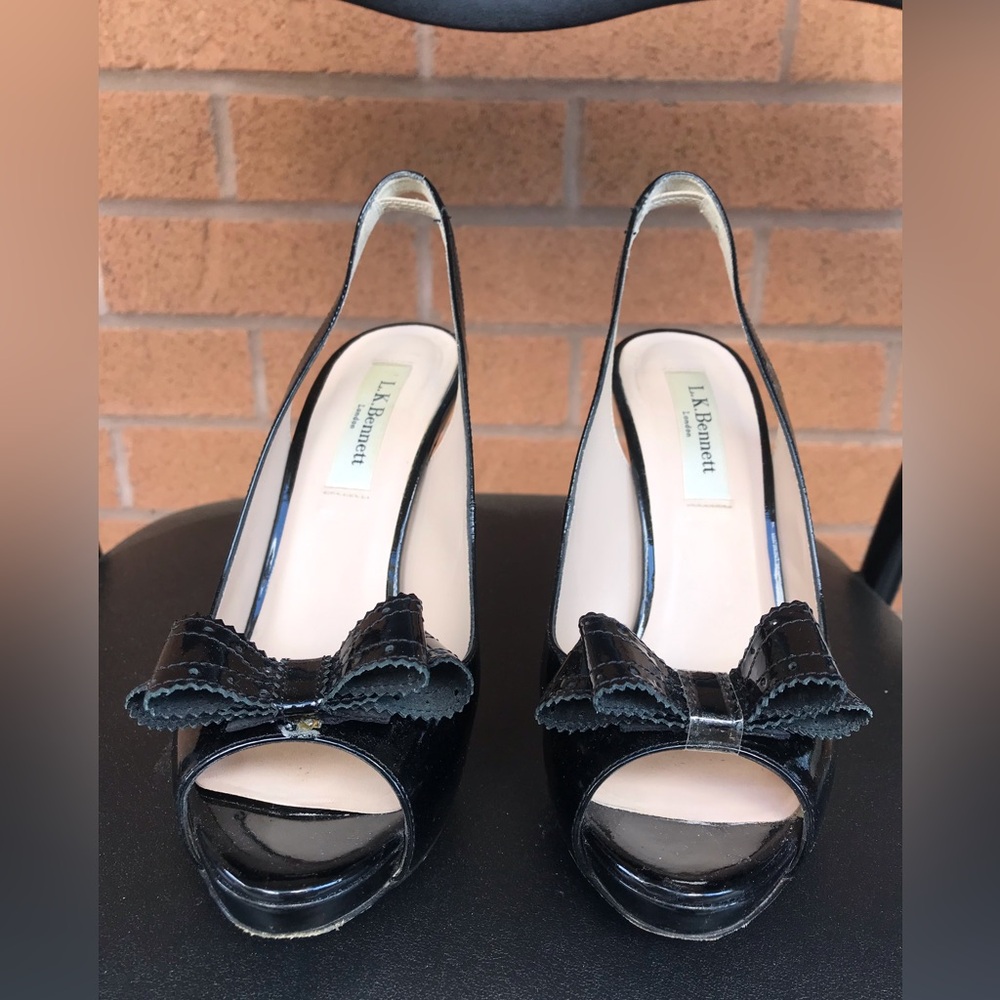 LK Bennett Black Patent Slingback Heels with Decorative Bow